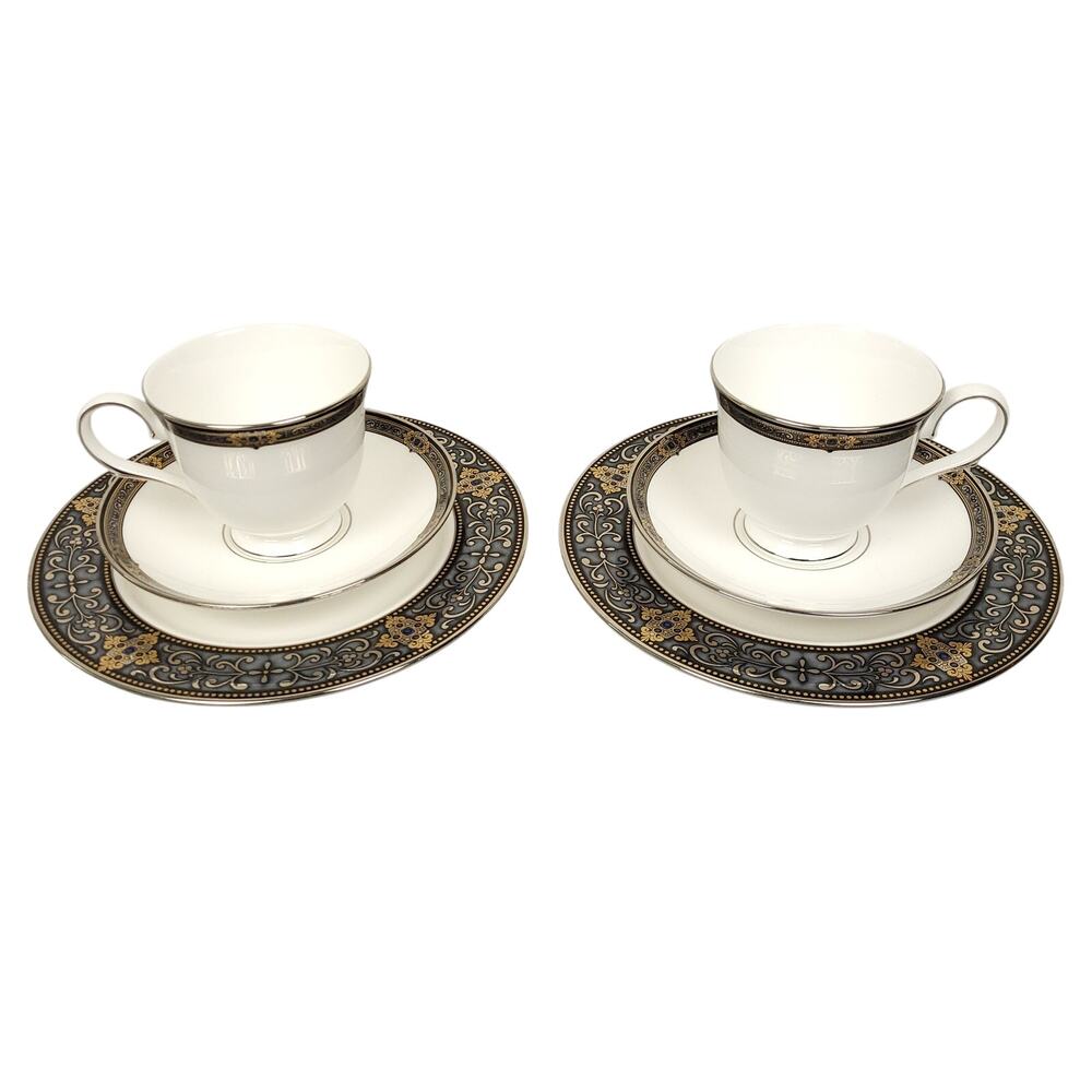 Lenox Vintage Jewel China Cup & Saucer Set 6 Pc For 2 Teacups Classic Fine China